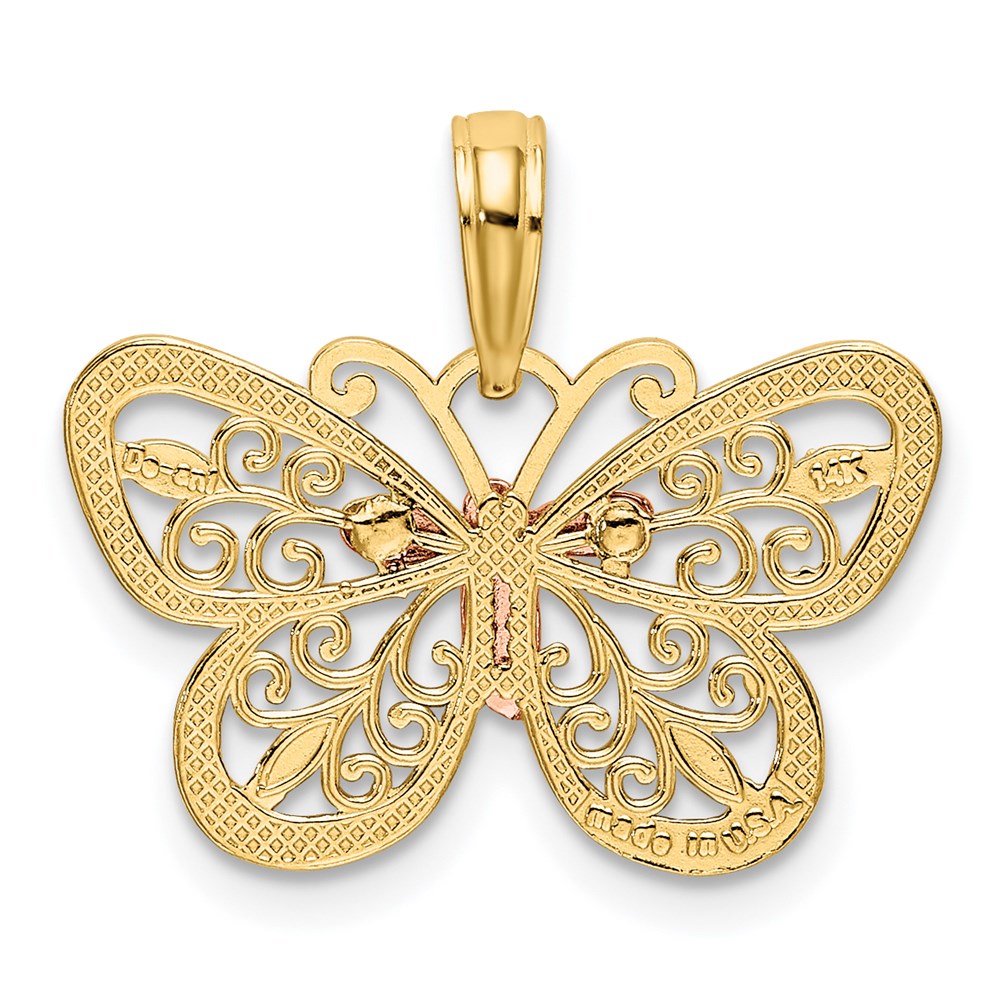 14k Two-tone w/White Rhodium Diamond-cut Butterfly Pendant