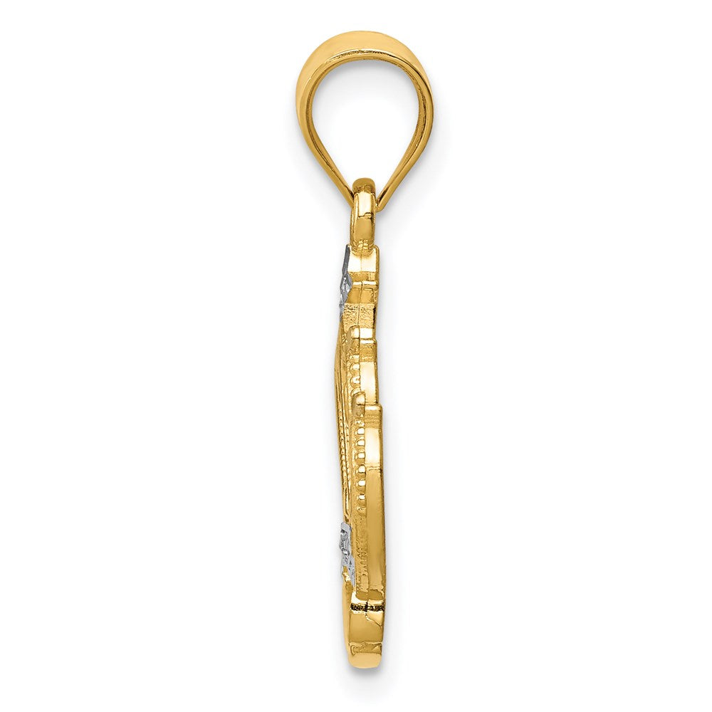 14k and Rhodium Crown Pendant