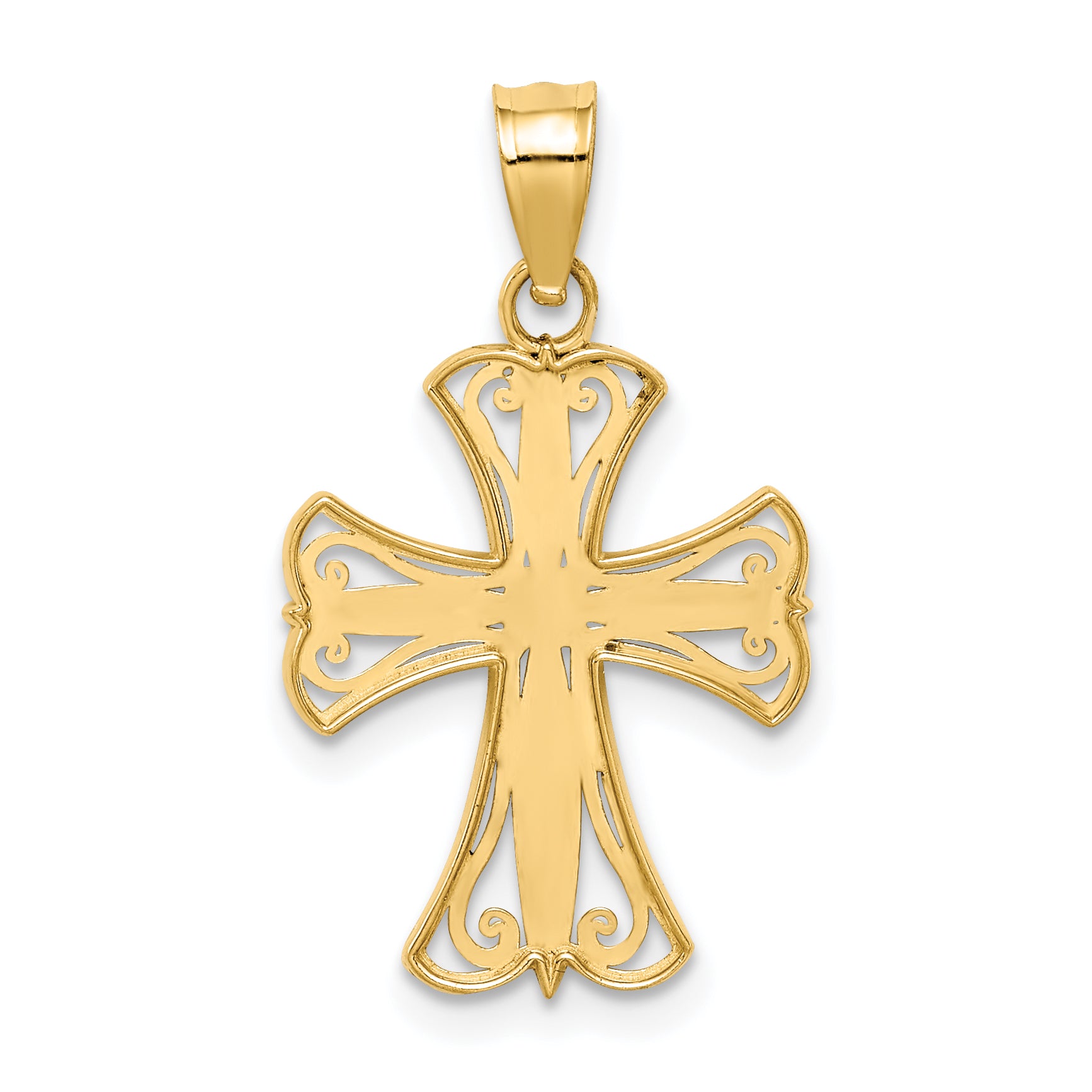 14k w/Rhodium Diamond-cut Cross Pendant