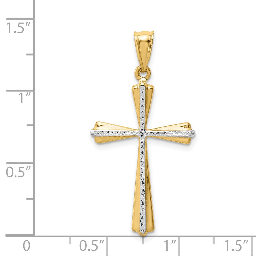 14k w/Rhodium Diamond Cut Cross Pendant