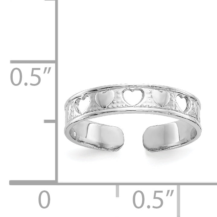 14K White Gold Polished W/ Hearts Toe Ring