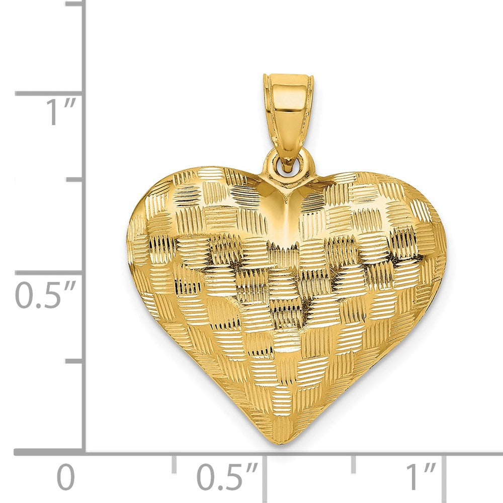 14K Polished Basket Weave Pattern 3-D Heart Pendant