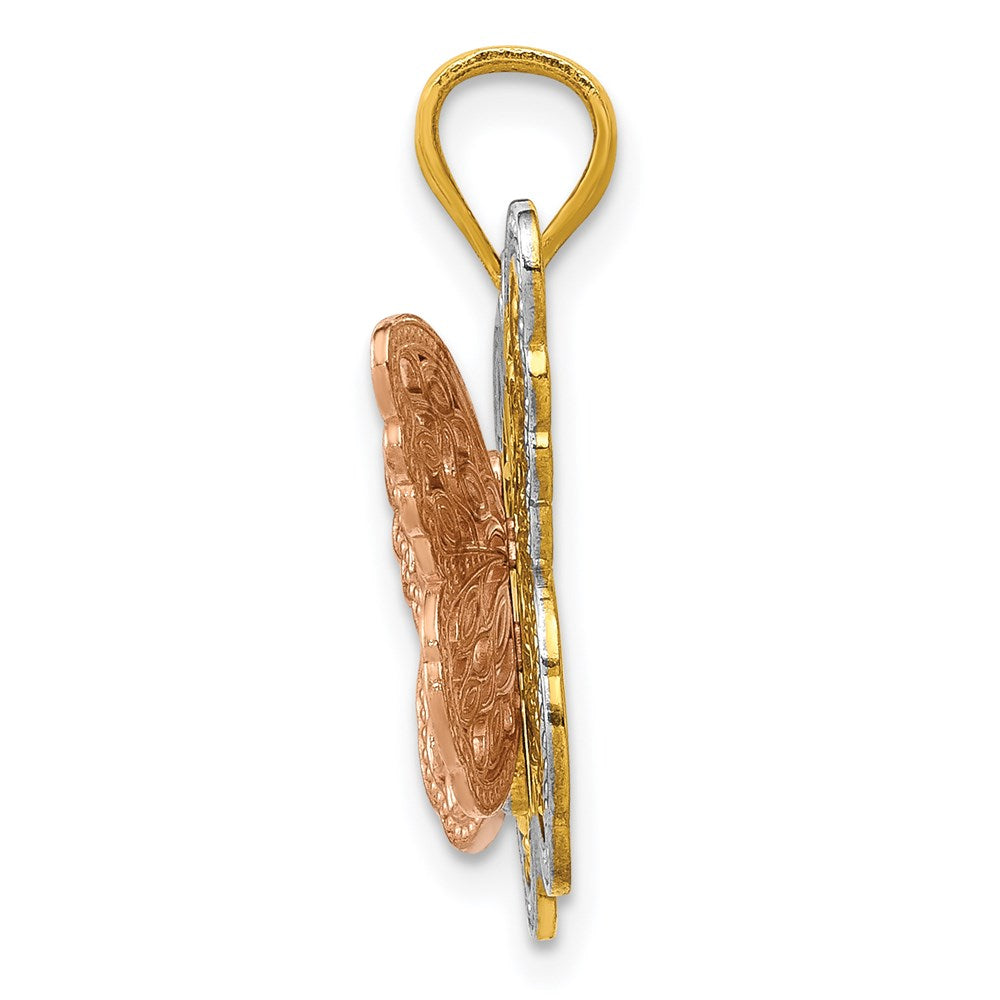 14k Two-tone w/White Rhodium Cut-out 2-level Butterfly Pendant