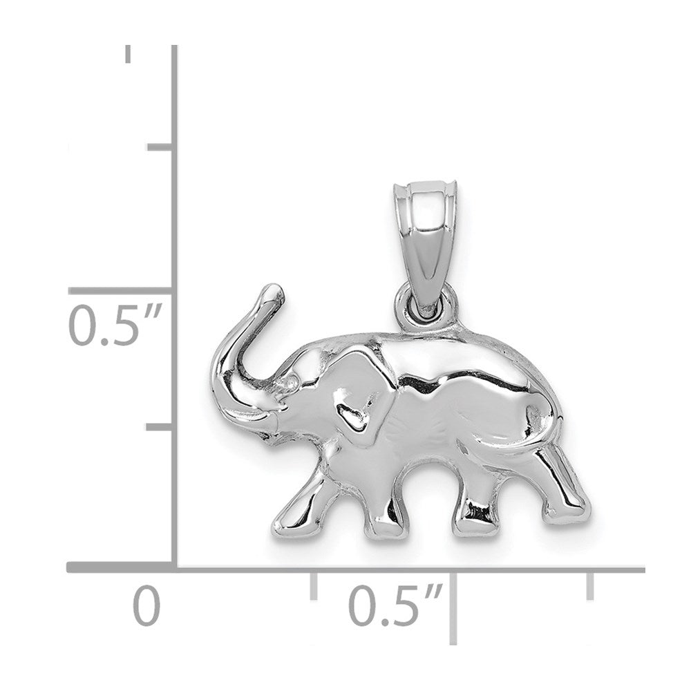 14k White Gold 3D Polished Elephant Pendant