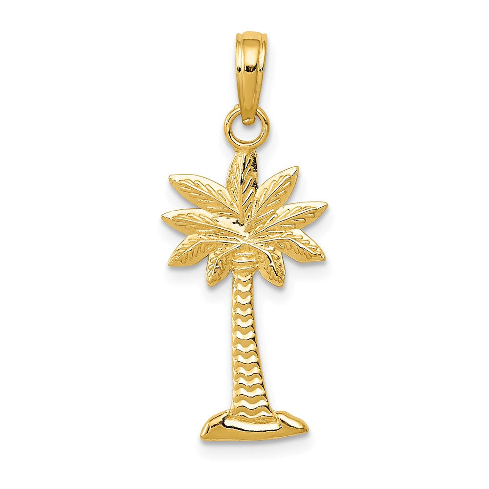14K Gold Polished and Textured 2-D Palmetto Palm Tree Pendant
