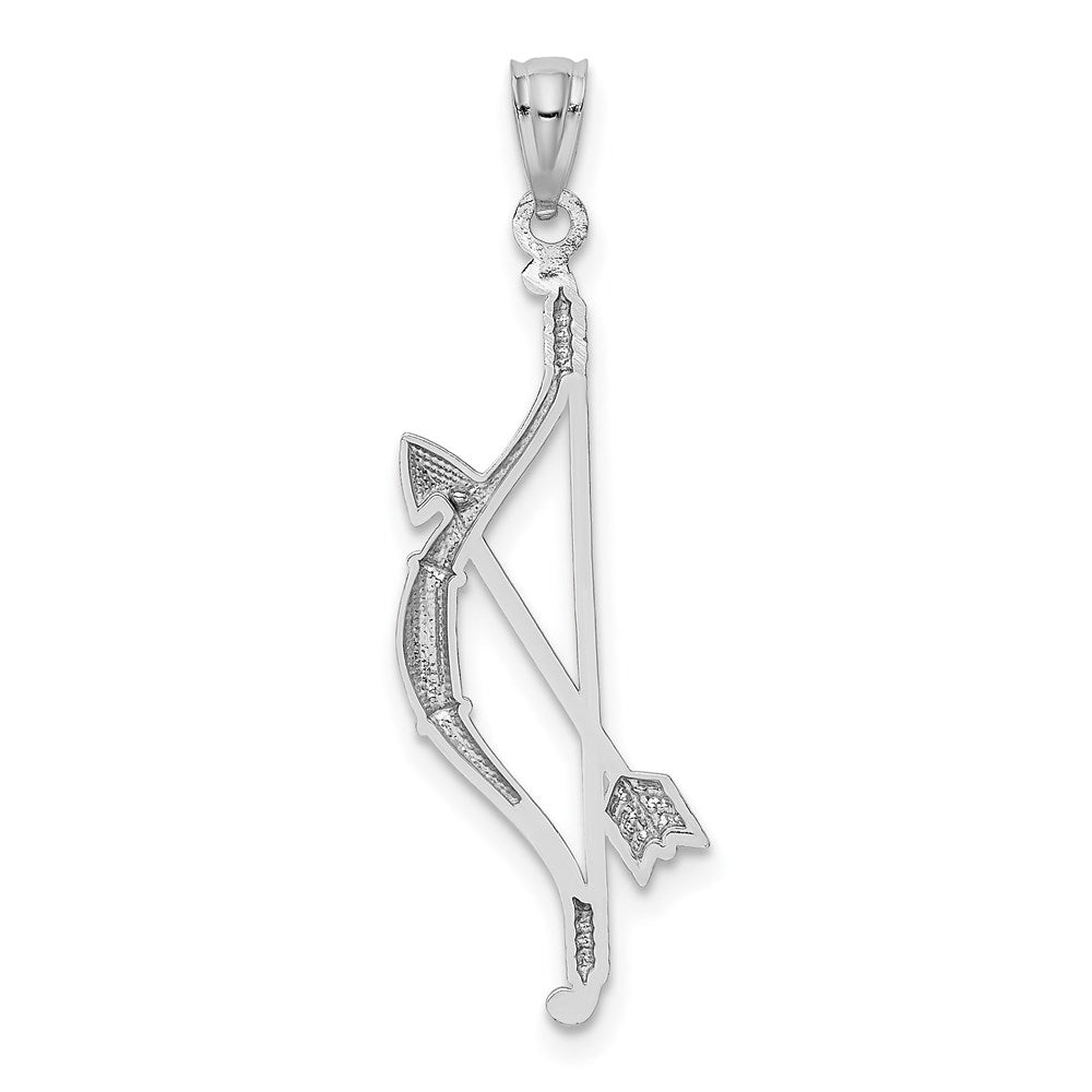 14k White Gold Polished and Textured Bow and Arrow Pendant