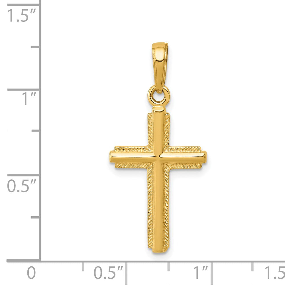 14K Polished Cross With Striped Border Pendant