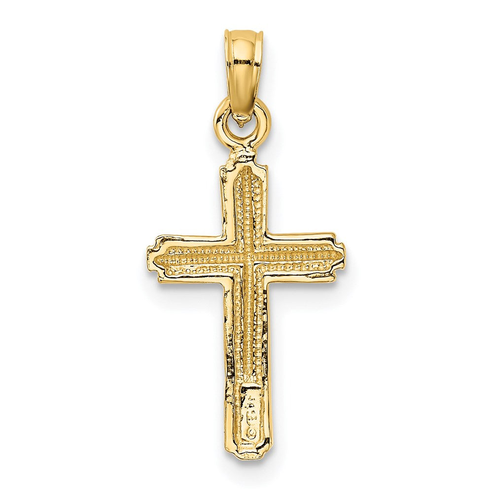14K Polished Cross With Stripped Border Pendant