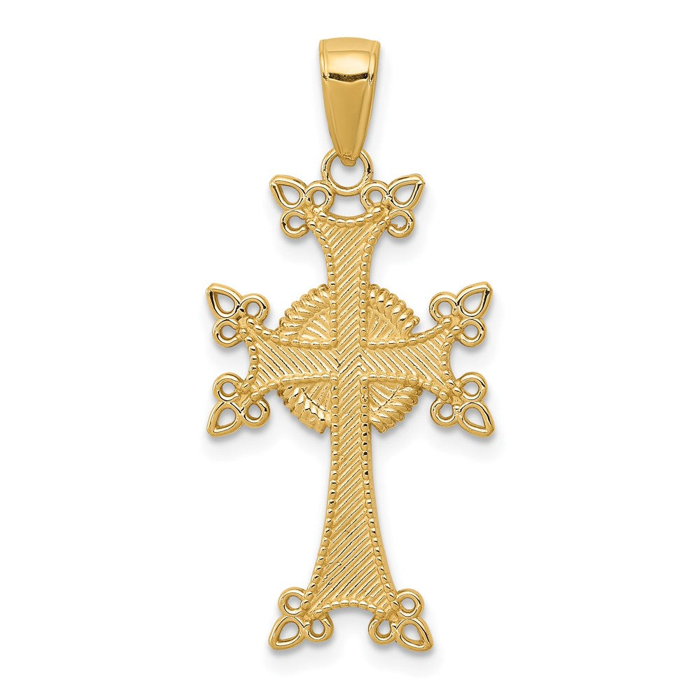 14K Polished/Textured Armenian Cross Pendant
