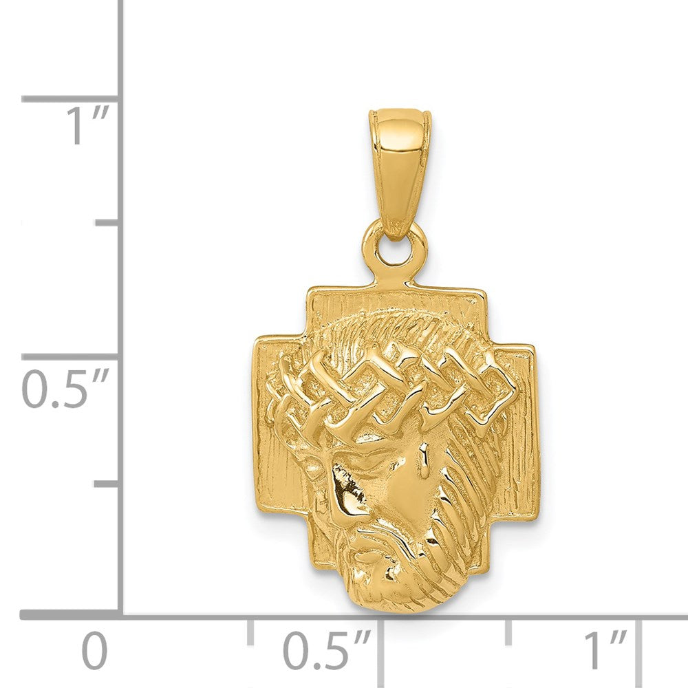 14K Gold Polished Small Jesus Head With Crown Pendant