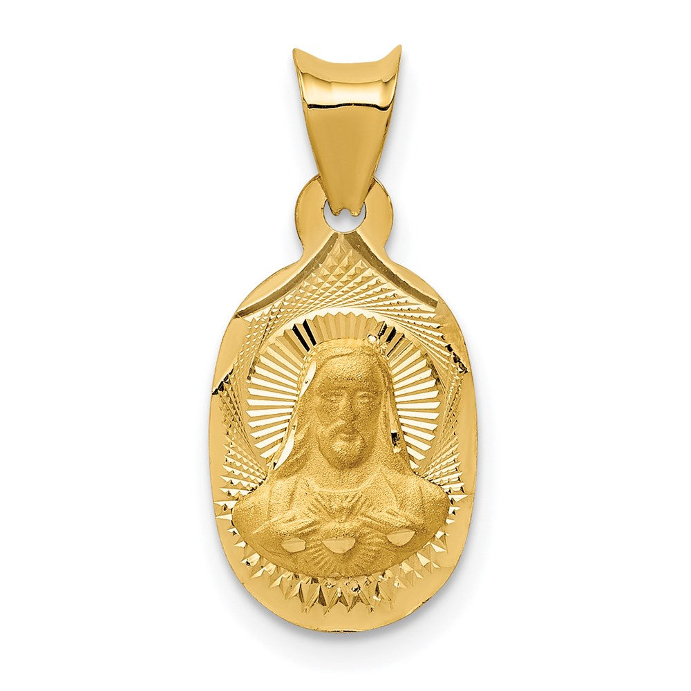 14K Polished D/C Sagrado Corazon Oval Pendant