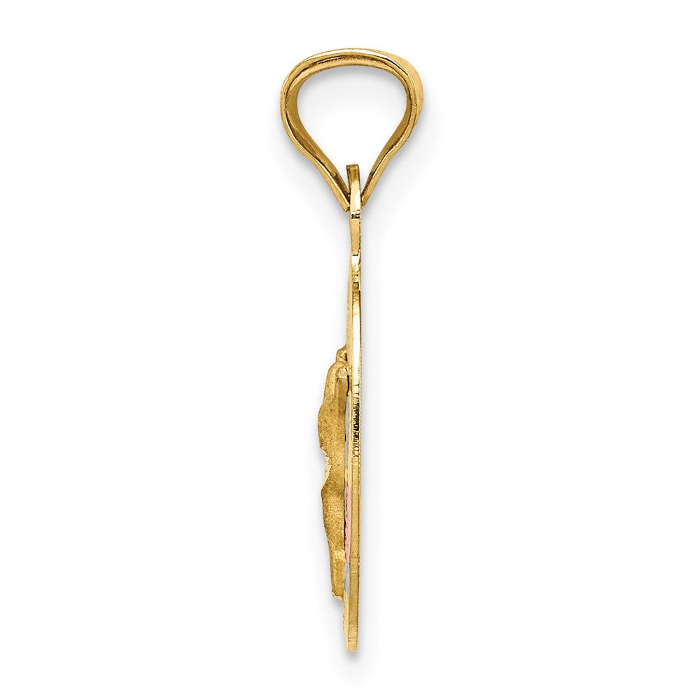 14K w/Rose and White Rhodium D/C Corpus Oval Pendant