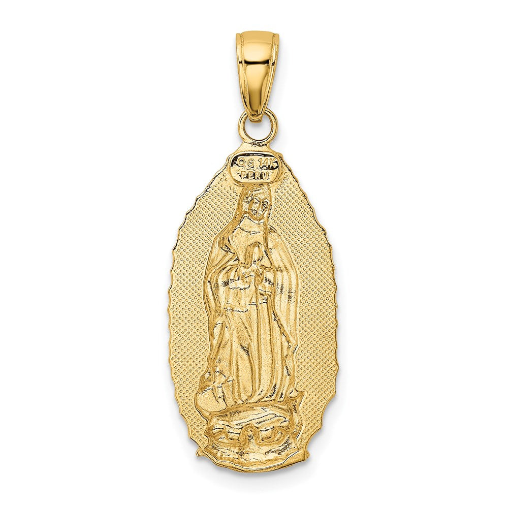 14K Polished Our Lady Of Guadalupe Oval Disc Engraved Pendant