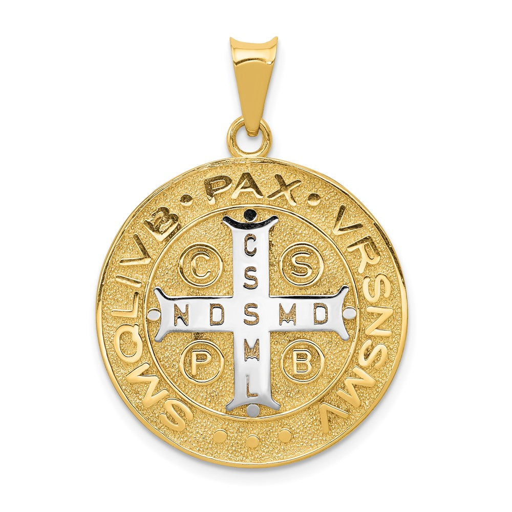 14k With Rhodium Circle St. Benedict Medal Pendant