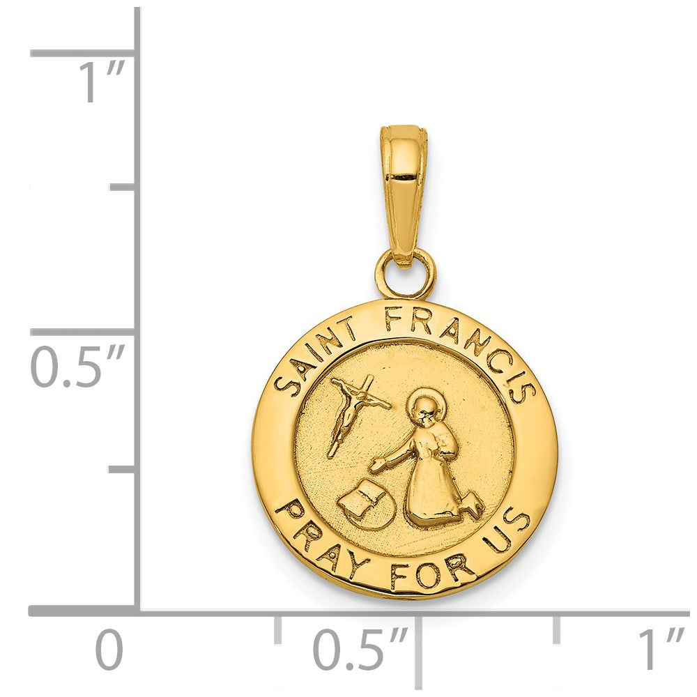 14K Gold Satin And Polished Saint Francis Medal Pendant
