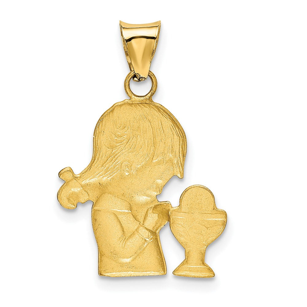 14K W/Rhodium D/C Girl Communion Semi-solid Pendant