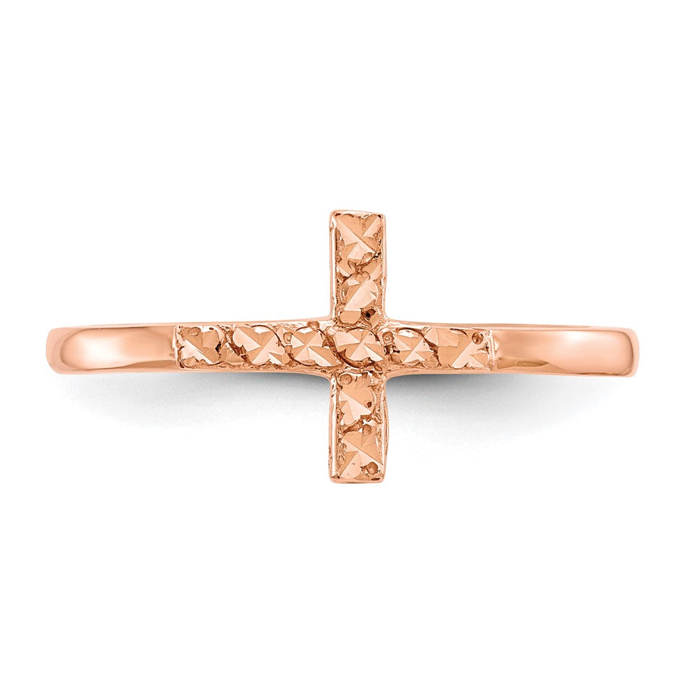 14k Rose Gold Polished & D/C Cross Ring