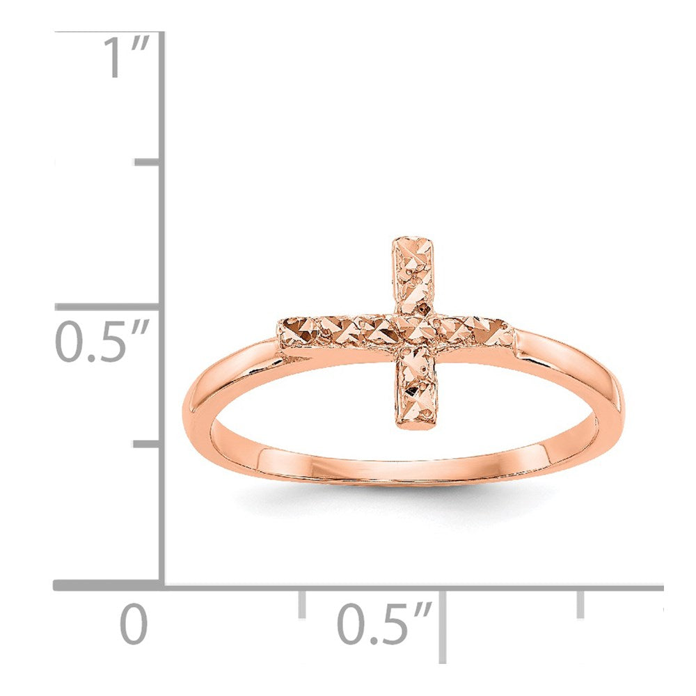 14k Rose Gold Polished & D/C Cross Ring