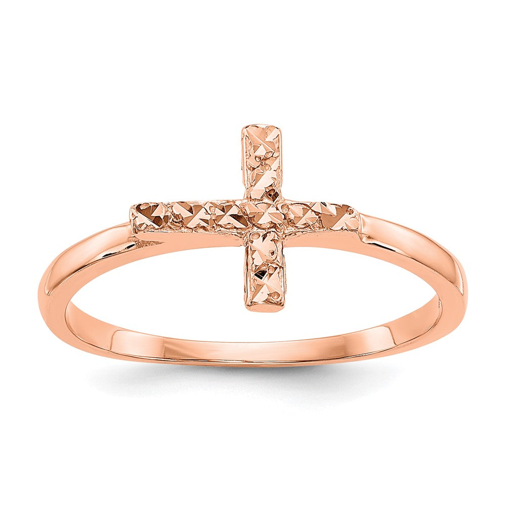 14k Rose Gold Polished & D/C Cross Ring