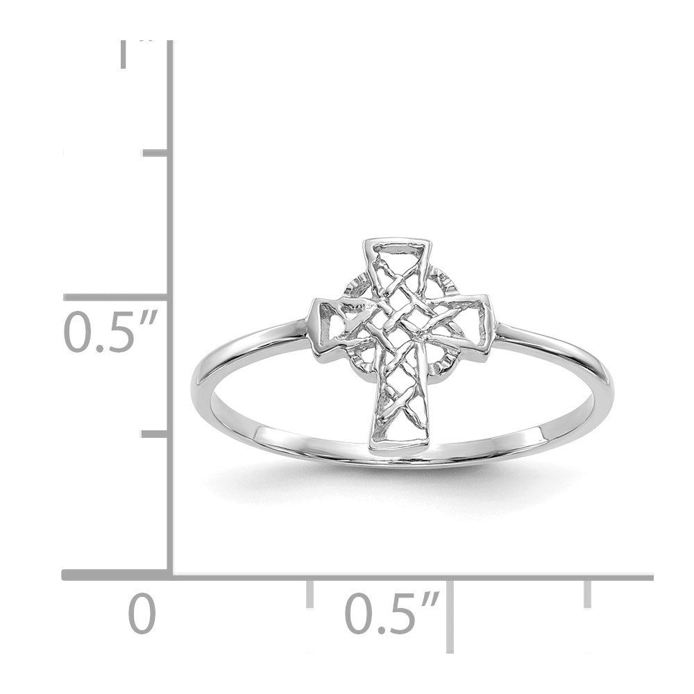 14k White Gold Polished Celtic Cross Ring