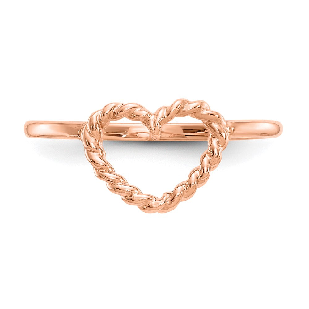 14k Rose Gold Polished & Textured Heart Ring