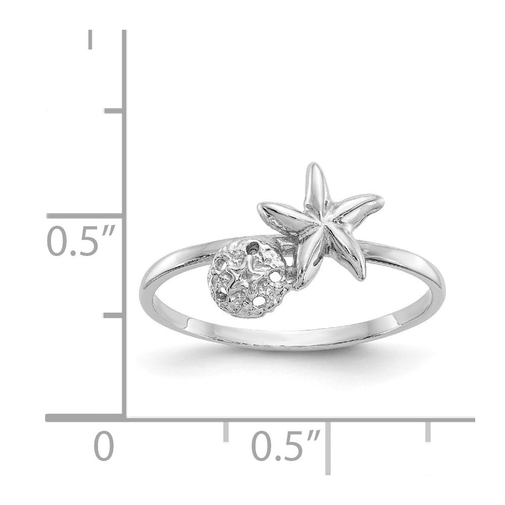 14k White Gold Polished Starfish & Sand Dollar Ring