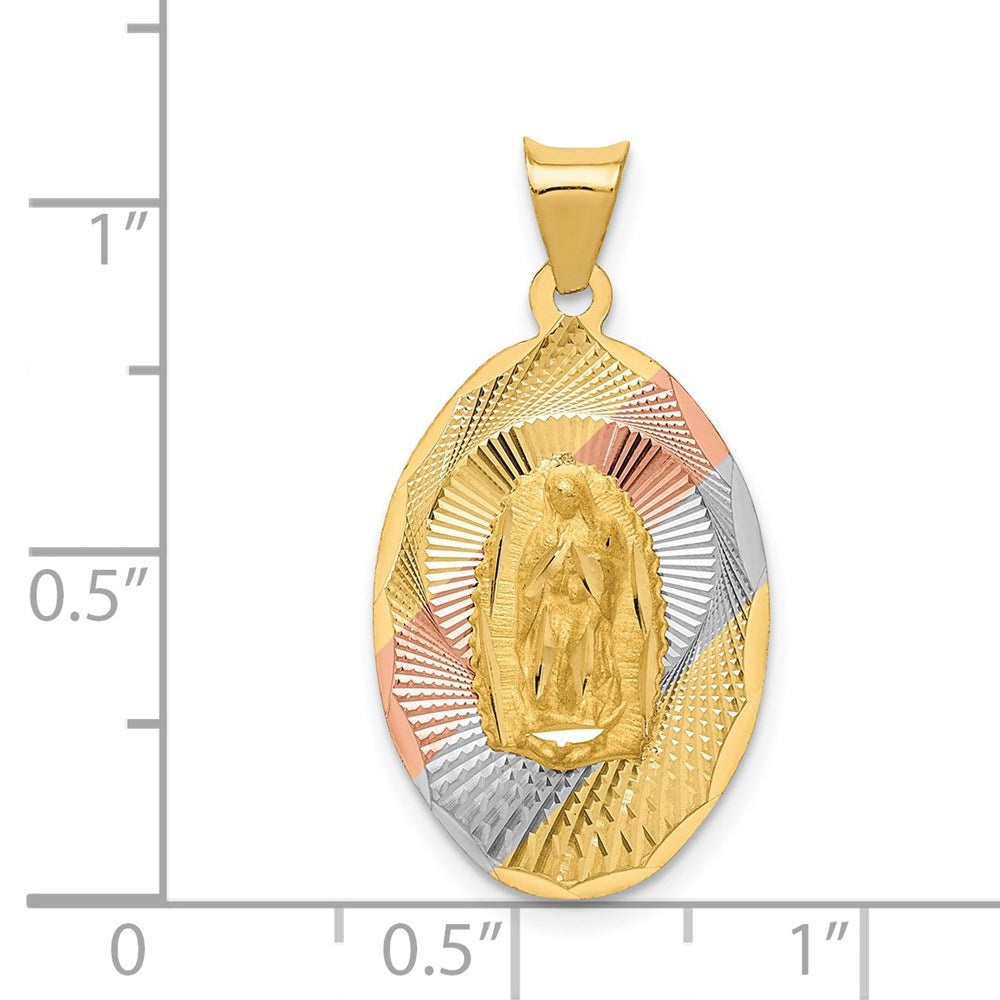 14K w/Rhodium D/C Lady Of Guadalupe Oval Pendant