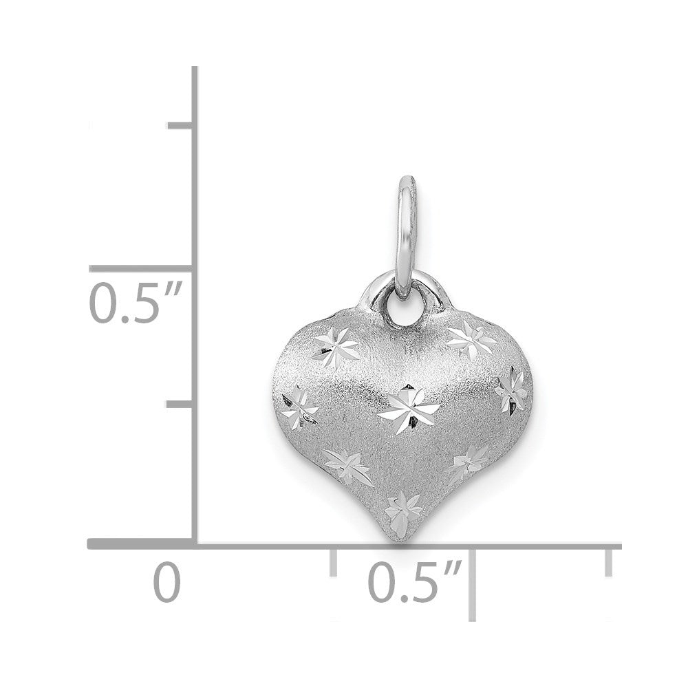 14k White Gold Satin Diamond-cut 3D Puffed Heart Pendant