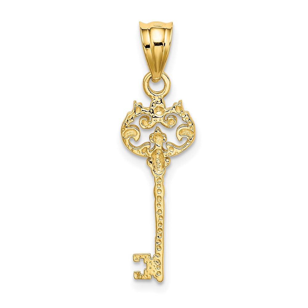 14K Polished Filigree Key Charm