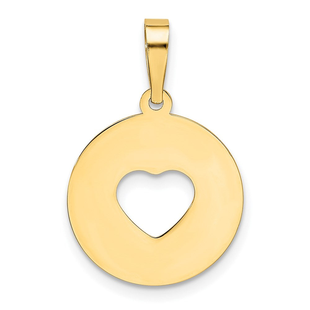 14K Polished Cut-out Heart Circle Disc Pendant
