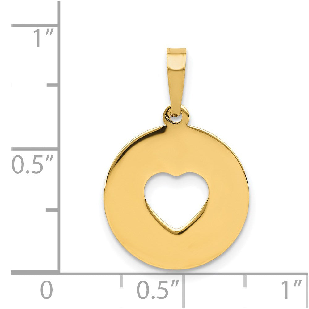 14K Polished Cut-out Heart Circle Disc Pendant