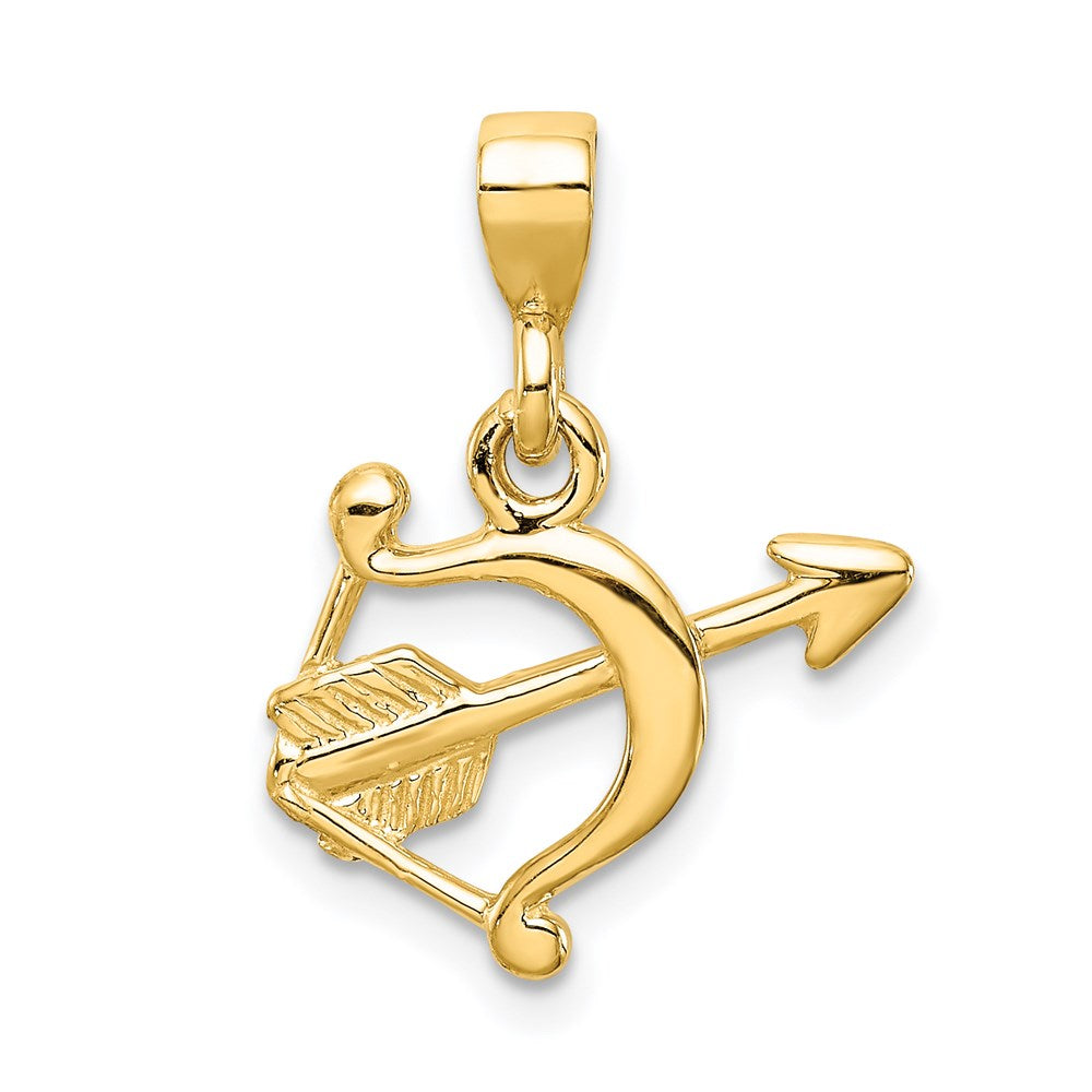 14k Gold Polished Bow and Arrow Pendant