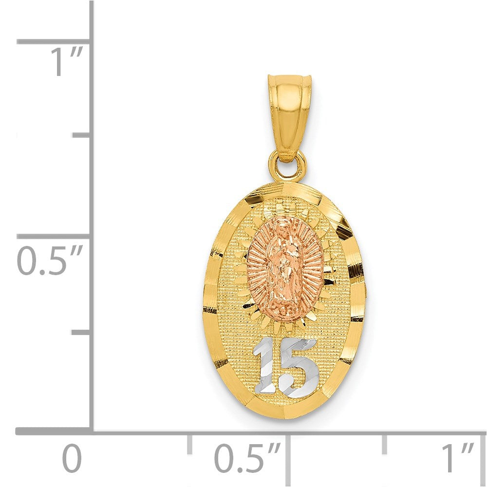 14k Two-tone w/White Rhod D/C Lady of Guadalupe 15 Pendant