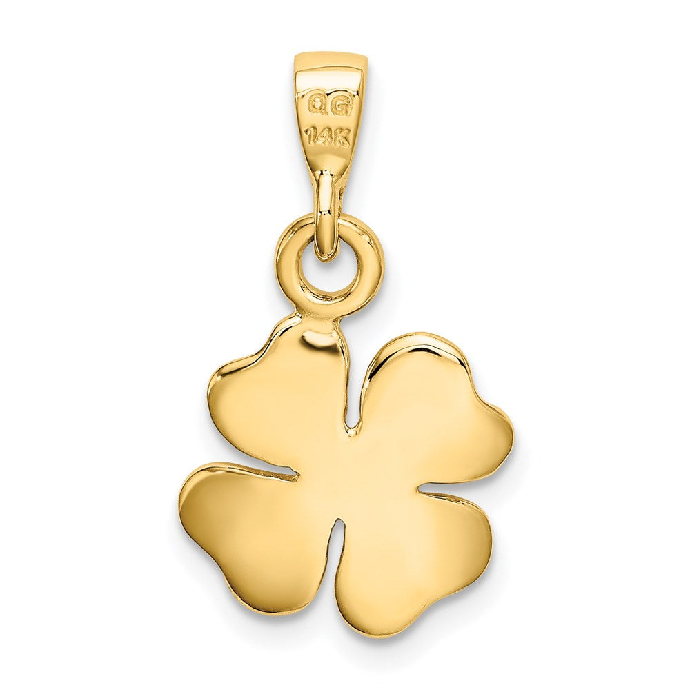 14k Gold Polished and Textured Four Leaf Clover Pendant