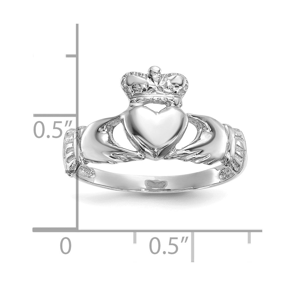 14k White Gold Polished Claddagh Ring
