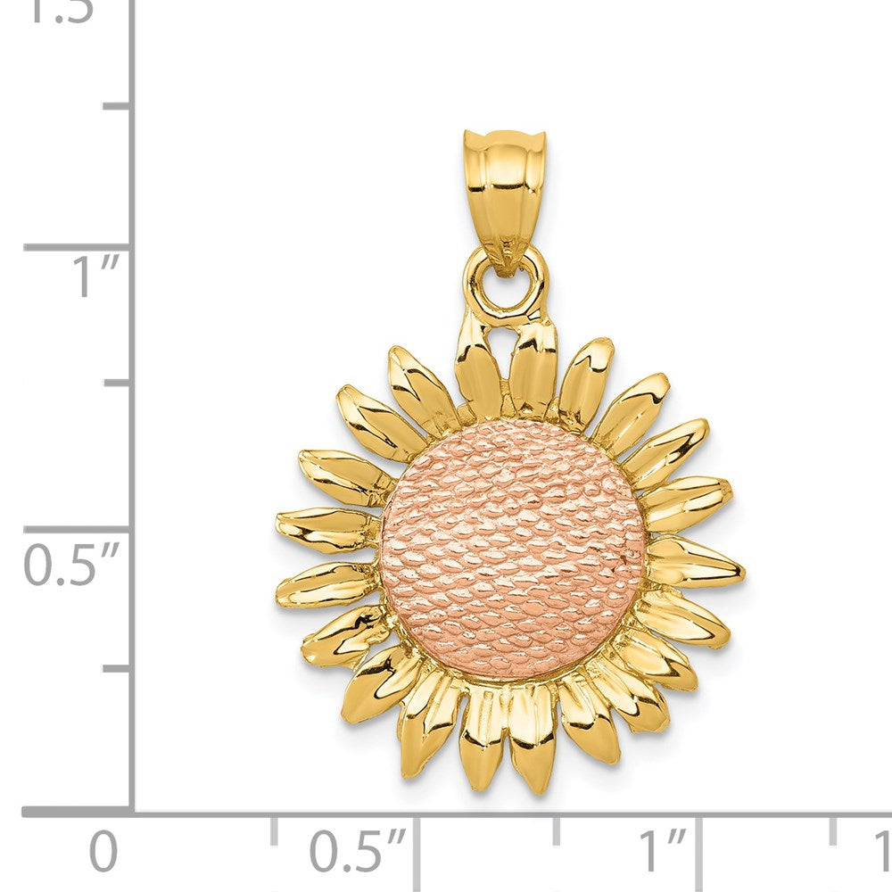 14k Two-tone Polished Sunflower Pendant