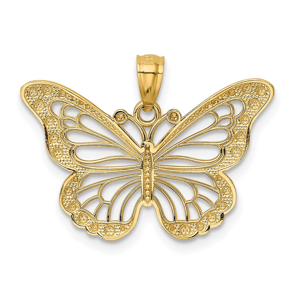 14k w/ Rhodium Diamond-cut Polished Open Butterfly Pendant