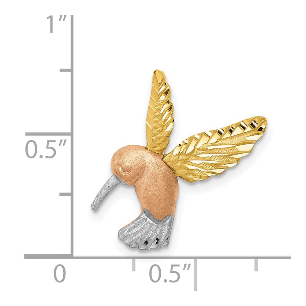 14K Two-tone w/White Rhodium Satin Diamond-cut Hummingbird Slide