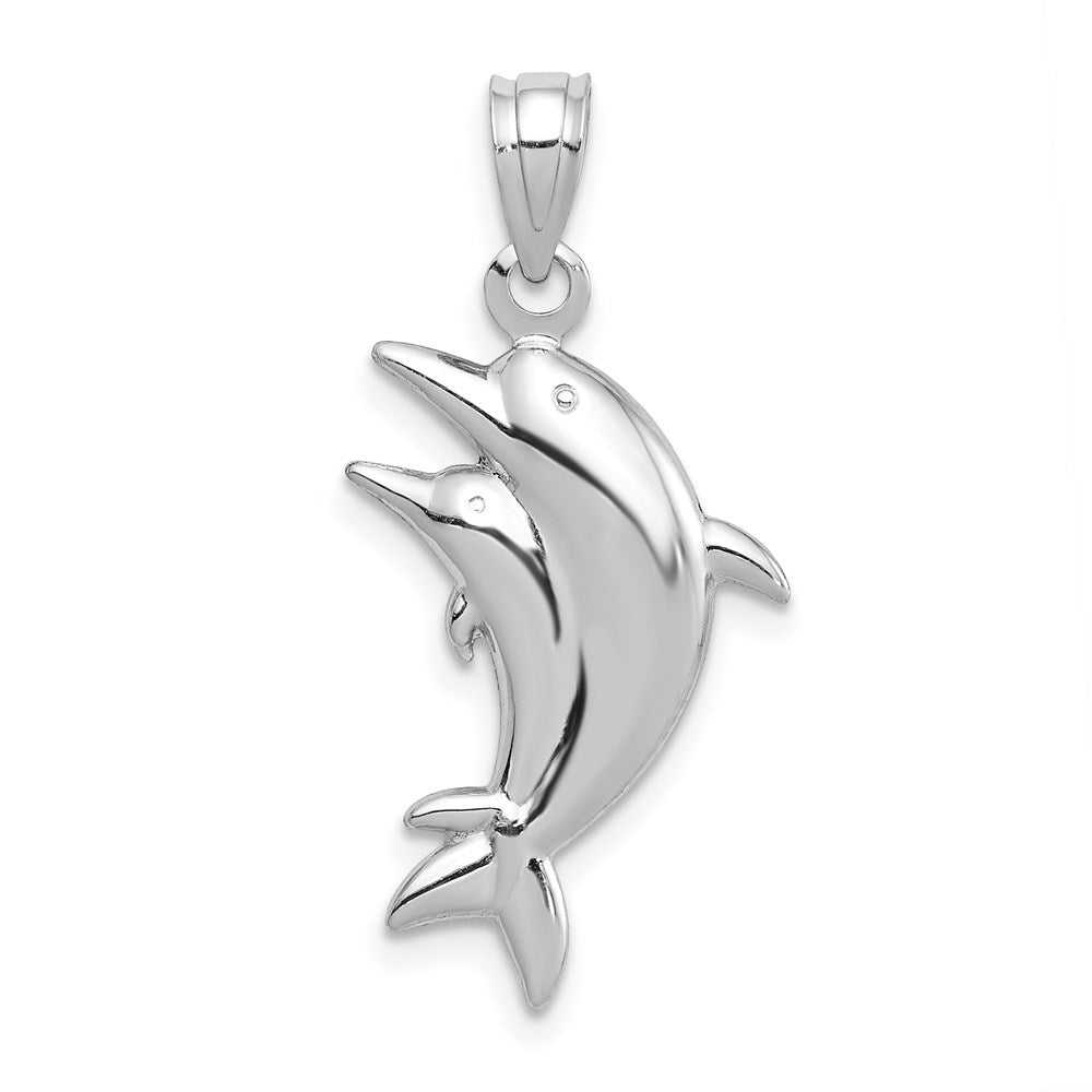 14k White Gold Dolphin Pair Pendant