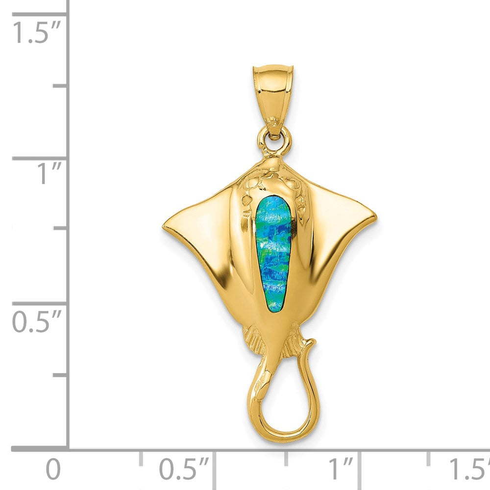 14k Polished Created Blue Opal Stingray Pendant