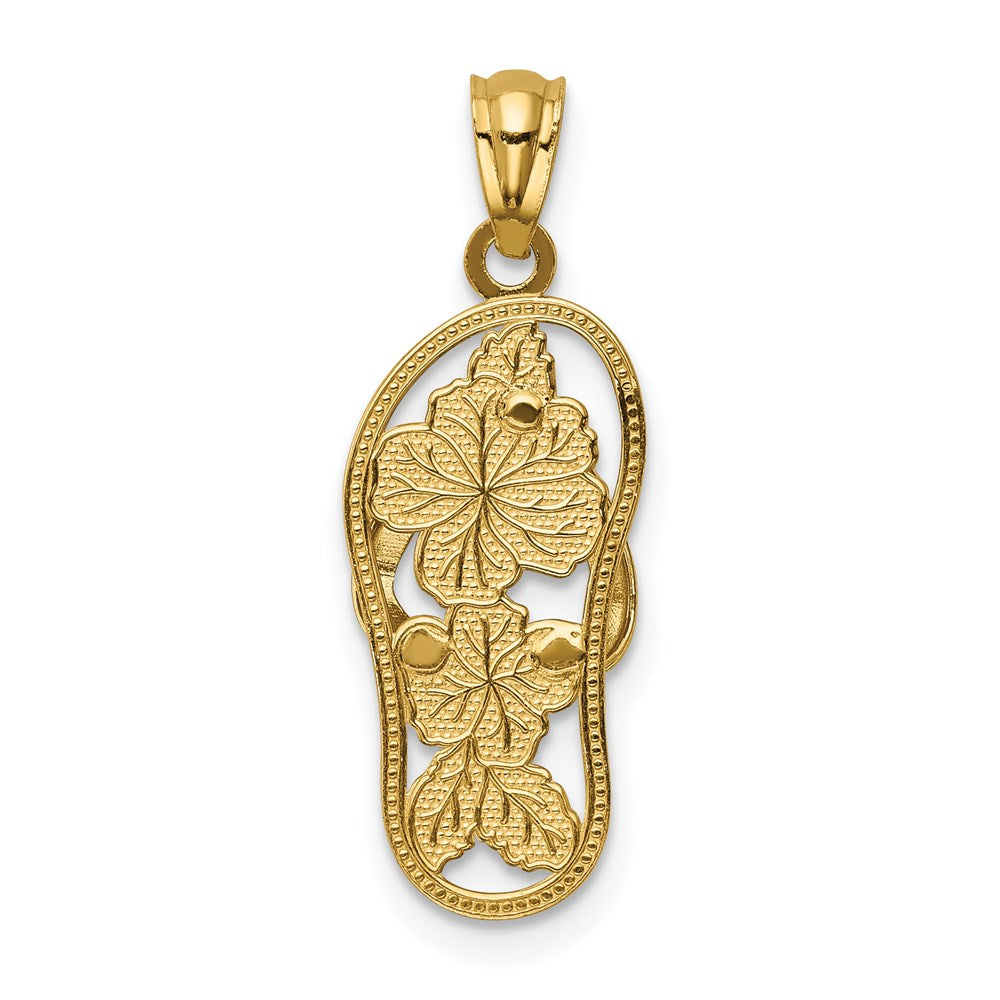 14k w/Rhodium Polished Floral Flip Flop Pendant
