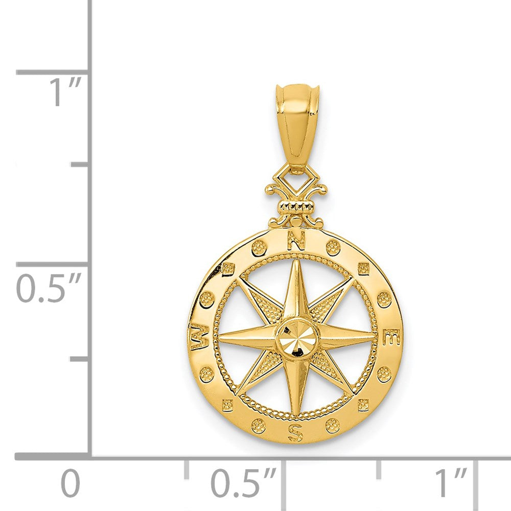 14k Diamond-cut Polished Compass Pendant