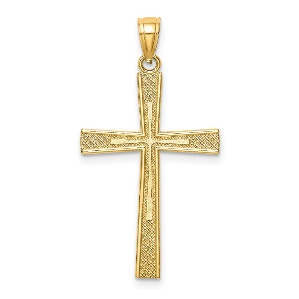 14k Reversible Satin/Diamond-cut Cross Pendant