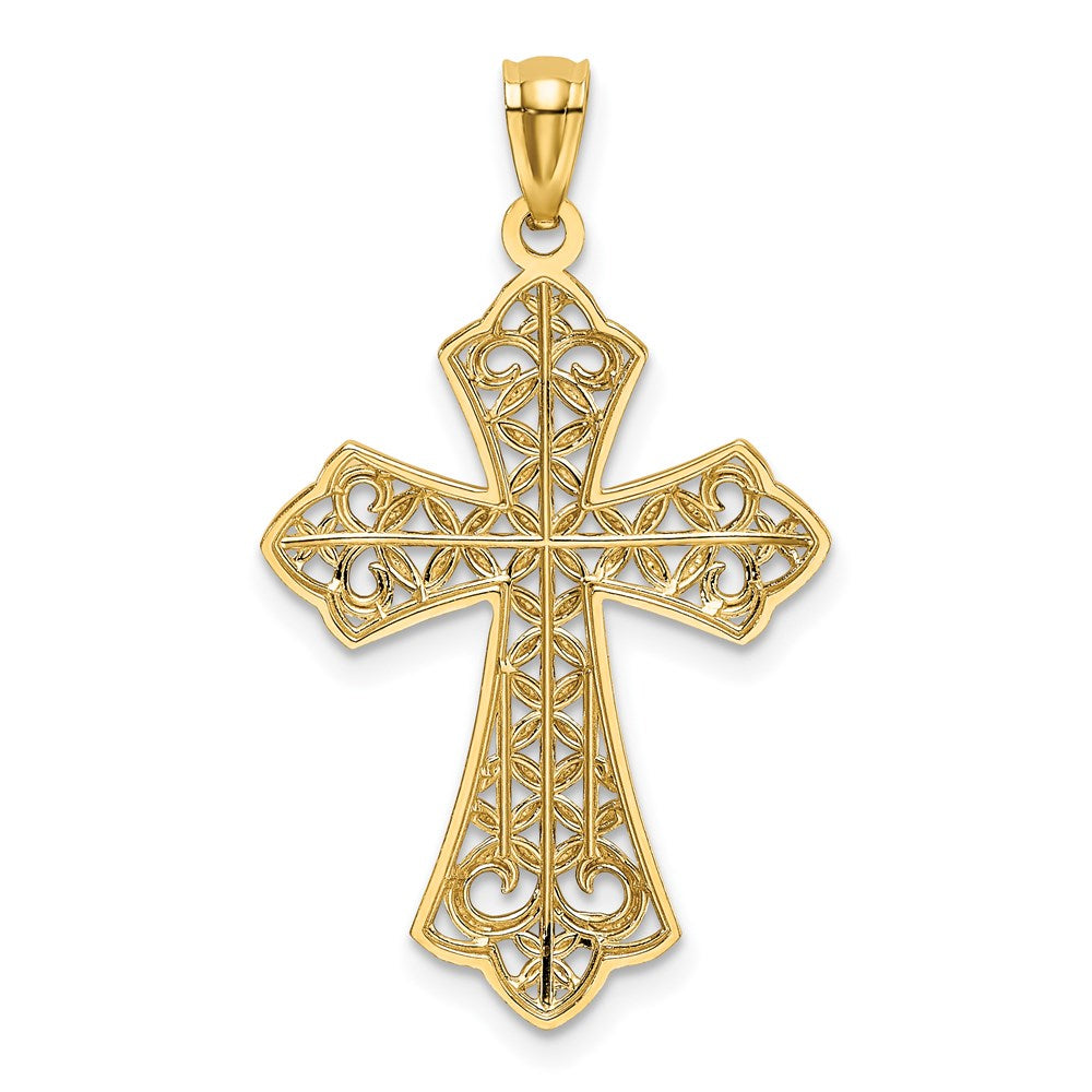 14k w/Rhodium Polished D/C Filigree Cross Pendant