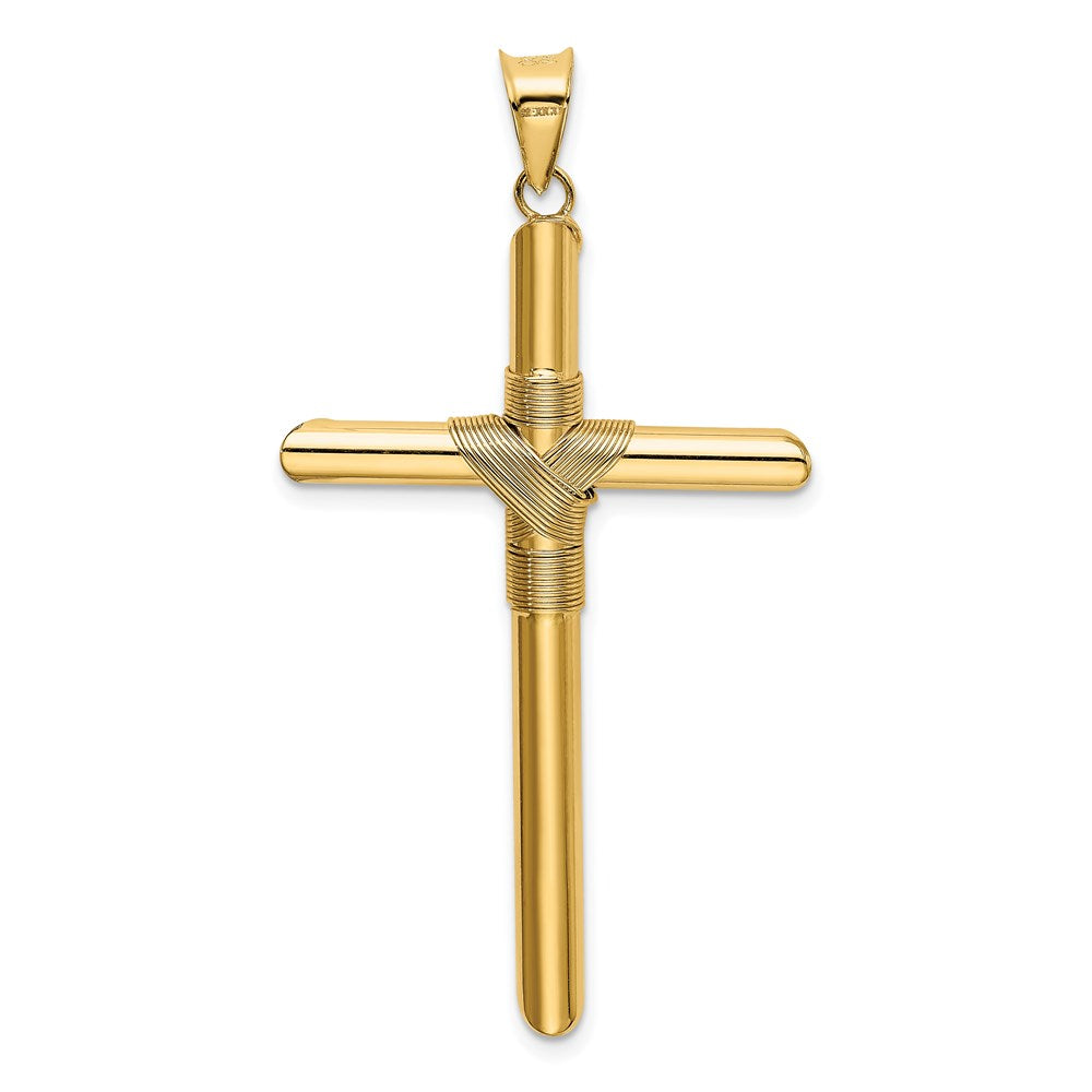 14K Polished w/Center Wrap Tube Cross Pendant