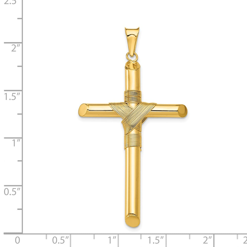 14K Polished w/Center Wrap Tube Cross Pendant