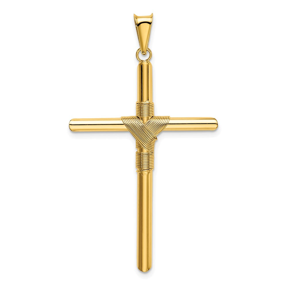 14K Polished w/Center Wrap Tube Cross Pendant