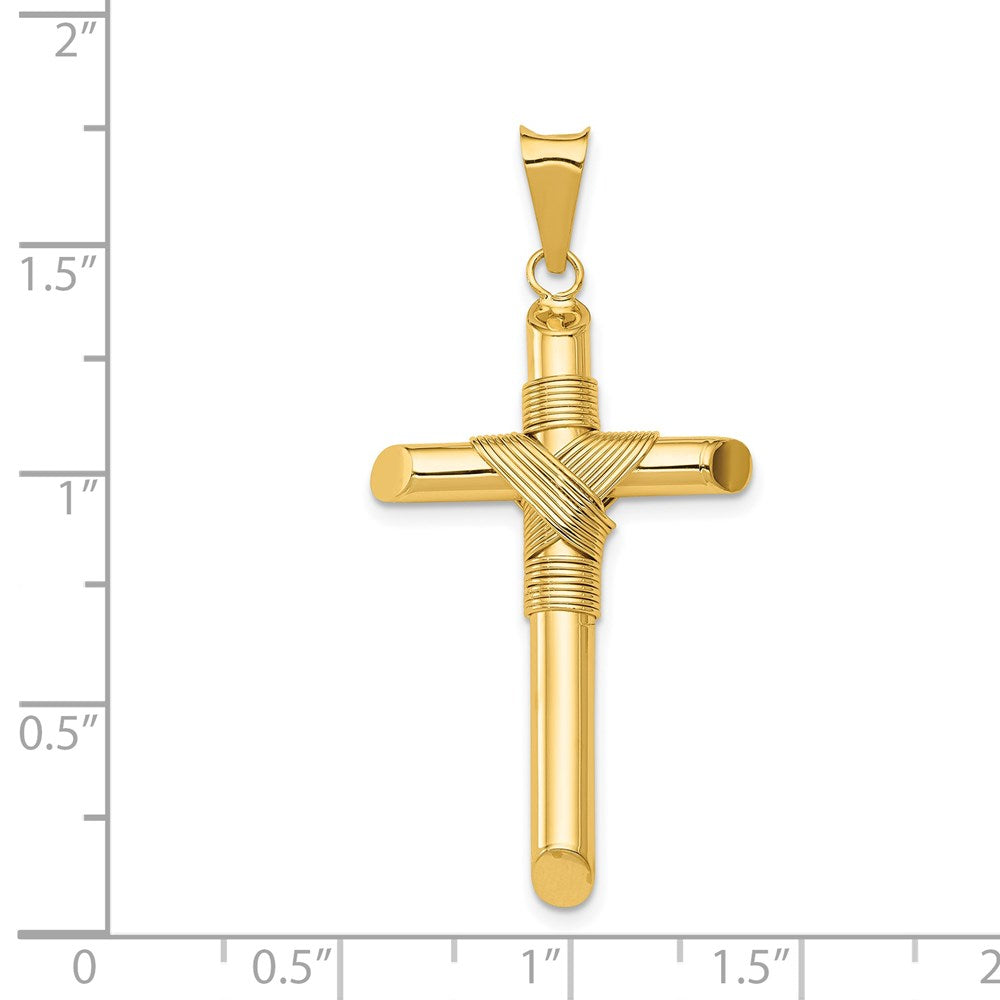 14K Polished w/Center Wrap Tube Cross Pendant