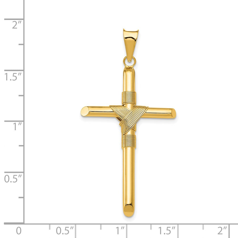 14K Polished w/Center Wrap Tube Cross Pendant