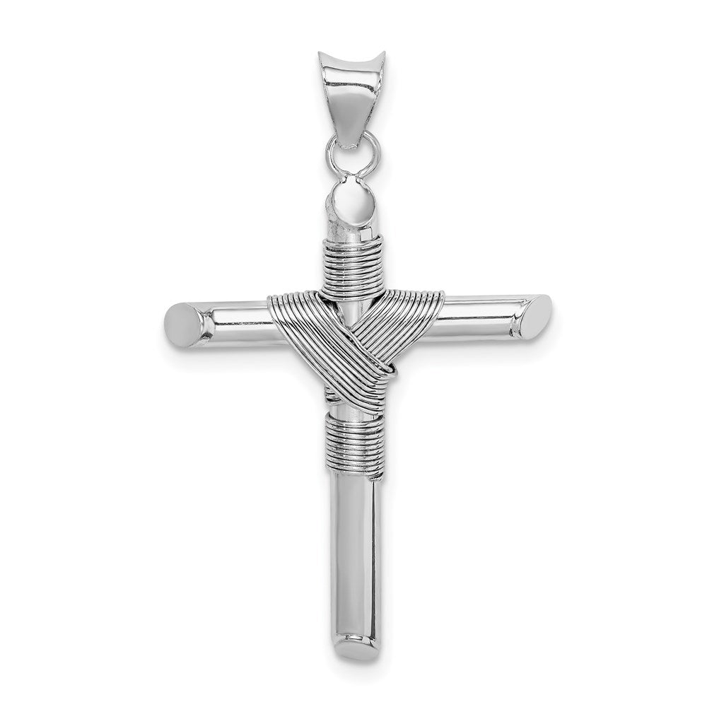 14K White Gold w/Center Wrap Tube Cross Pendant